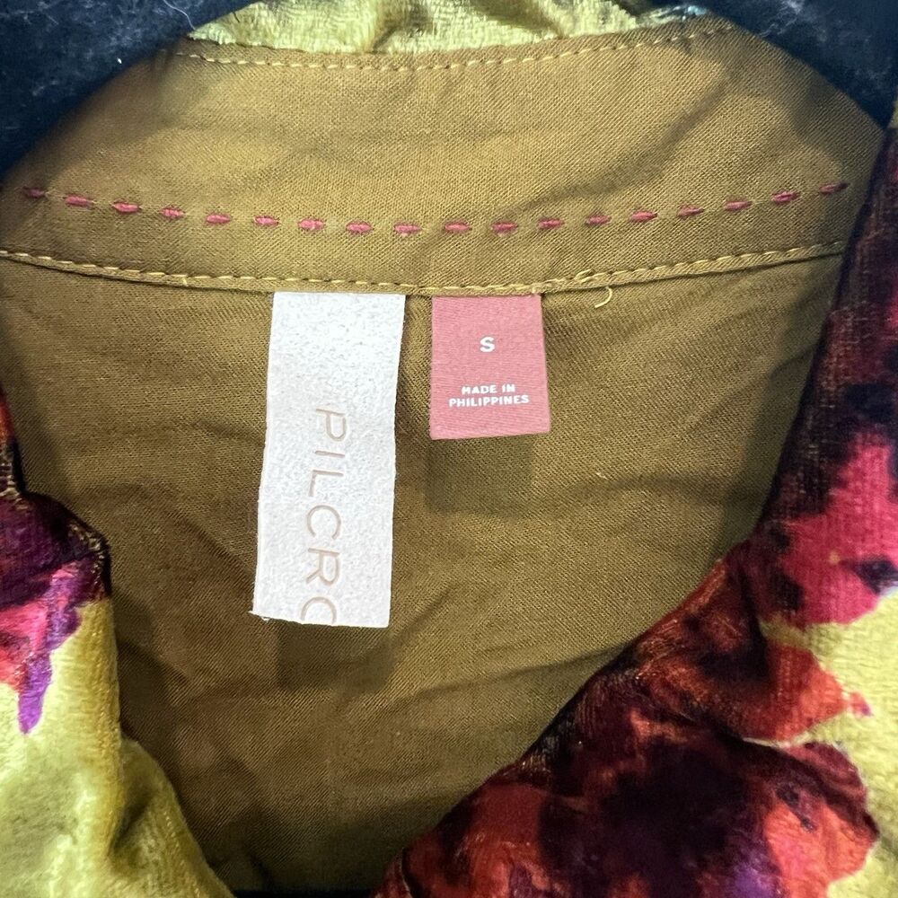 Anthropologie Pilcro Hadley Relaxed Velvet Burnout Shirt Small Mustard Festival - Picture 4 of 9